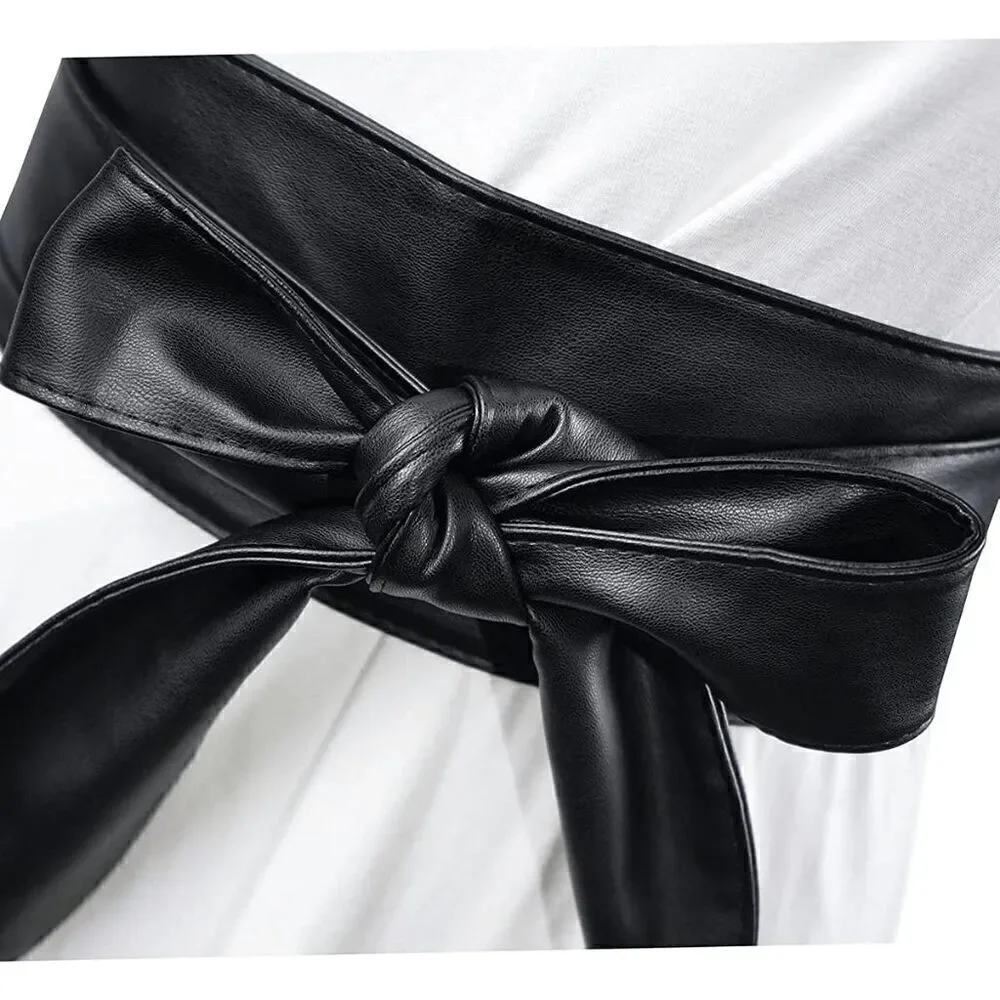 Black Knot Decor Wide Wrap Around Obi Corset Black Belt SIZE L-XL NEW